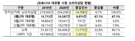 코로나19 대유행 시점 소비자상담 현황. 자료: 한국소비자원